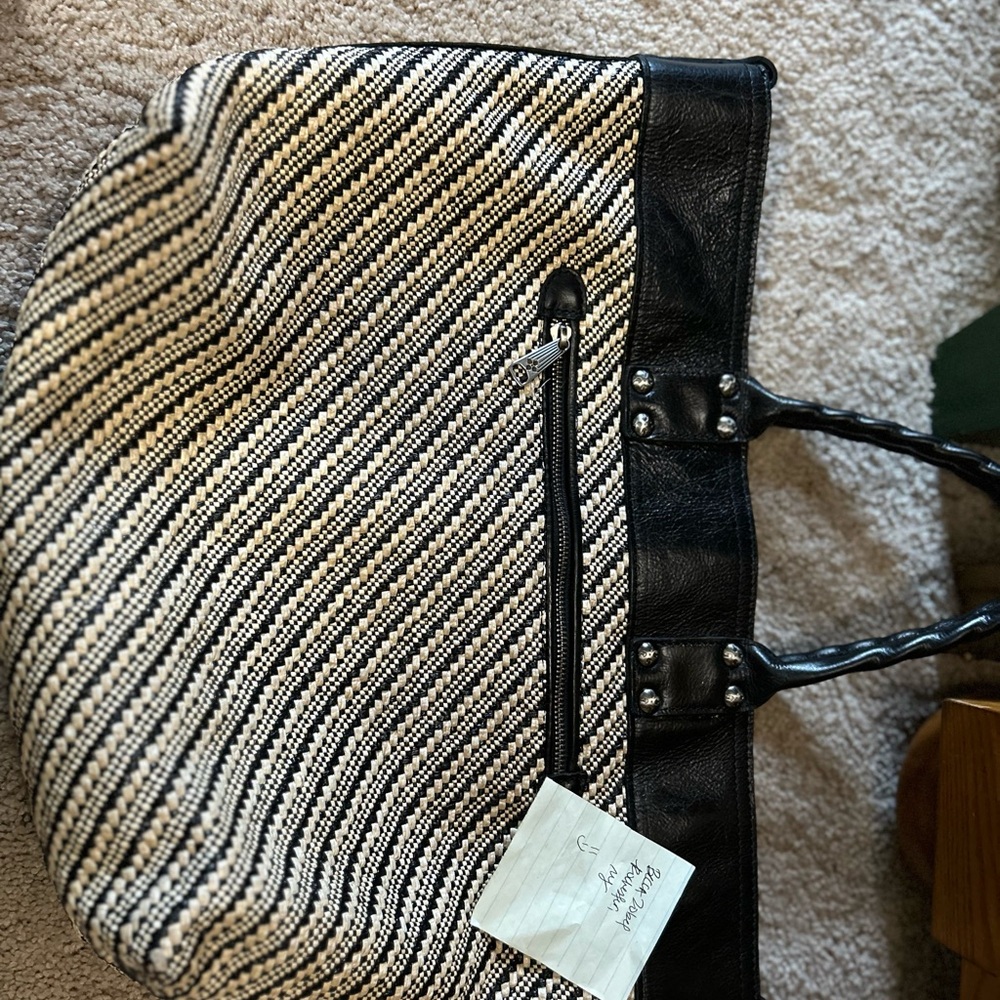 Patricia Nash Black and Cream Striped Tote